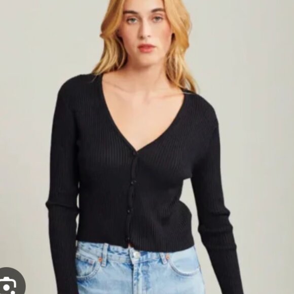 Anthropologie John + Jenn Black Linen Blend Cropped Button Cardigan Sweater XS - Picture 1 of 6